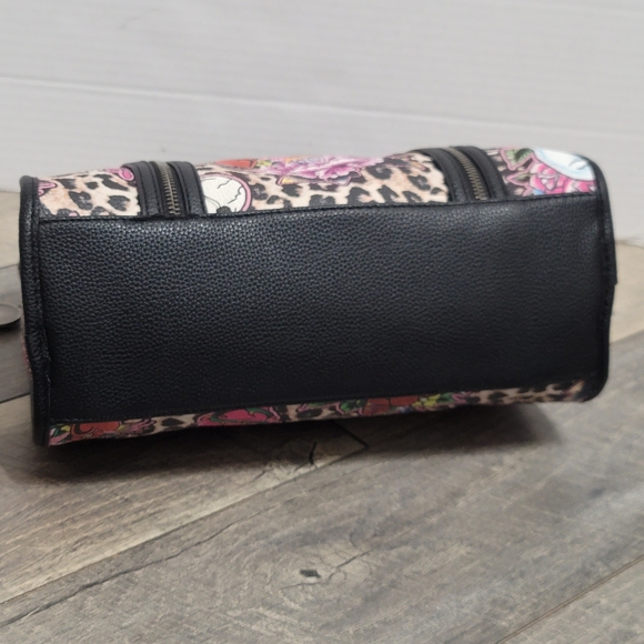 NWT Ed Hardy Cheetah Skull And Roses Tatoo Design Satchel/ Crossbody Handbag - Picture 14 of 15